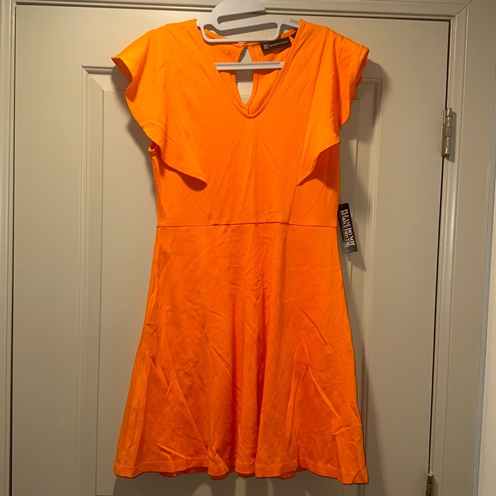 Orange dress with ruffle sleeves tags attached